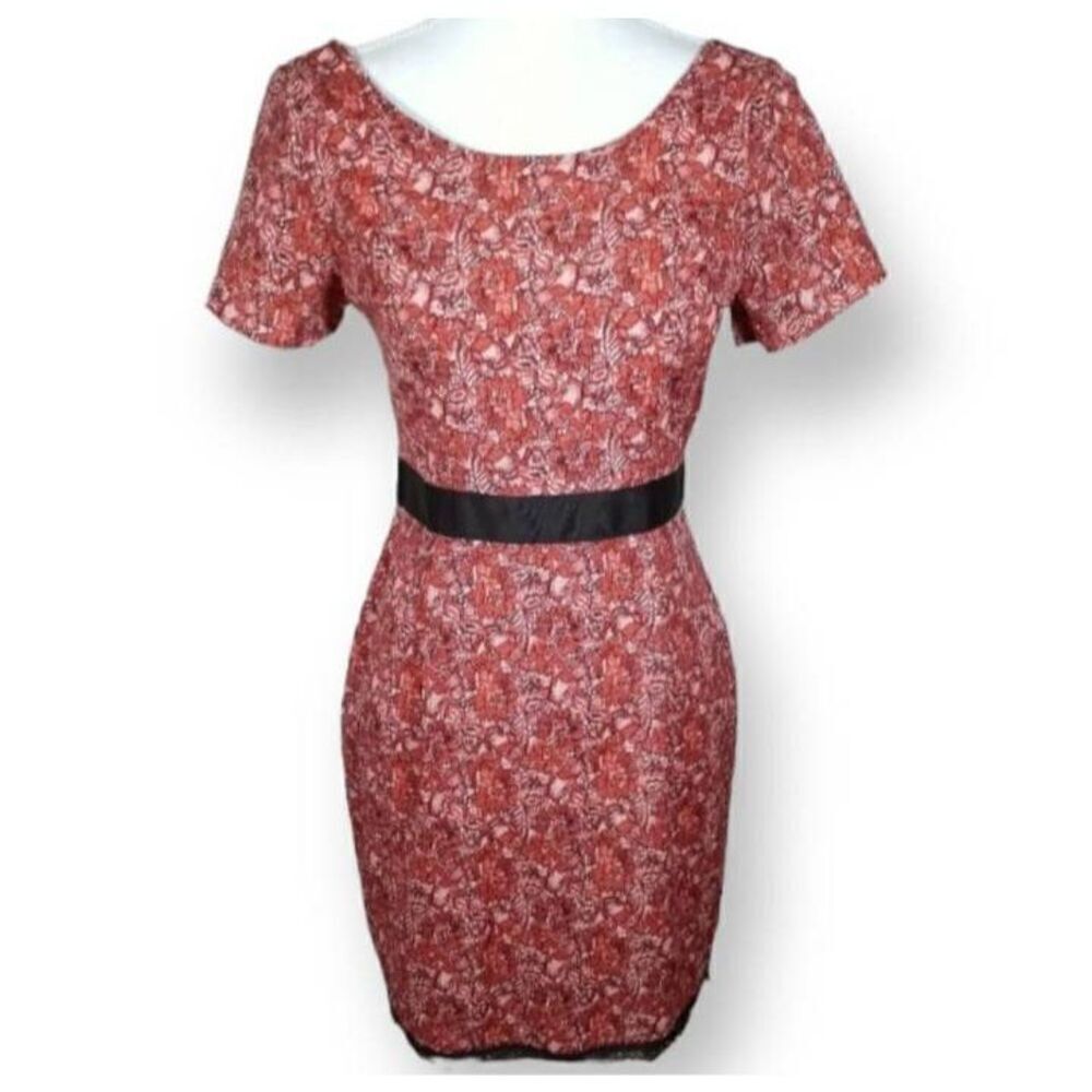 PEPPERMINT PINK, RED, & BLACK DRESS  W/ LACE BACK SZ.M EUC.
